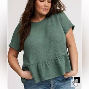 💐SPRING STOCK-UP💐 Torrid Sage Green Ruffle Hem 100% Cotton Blouse sz 1X